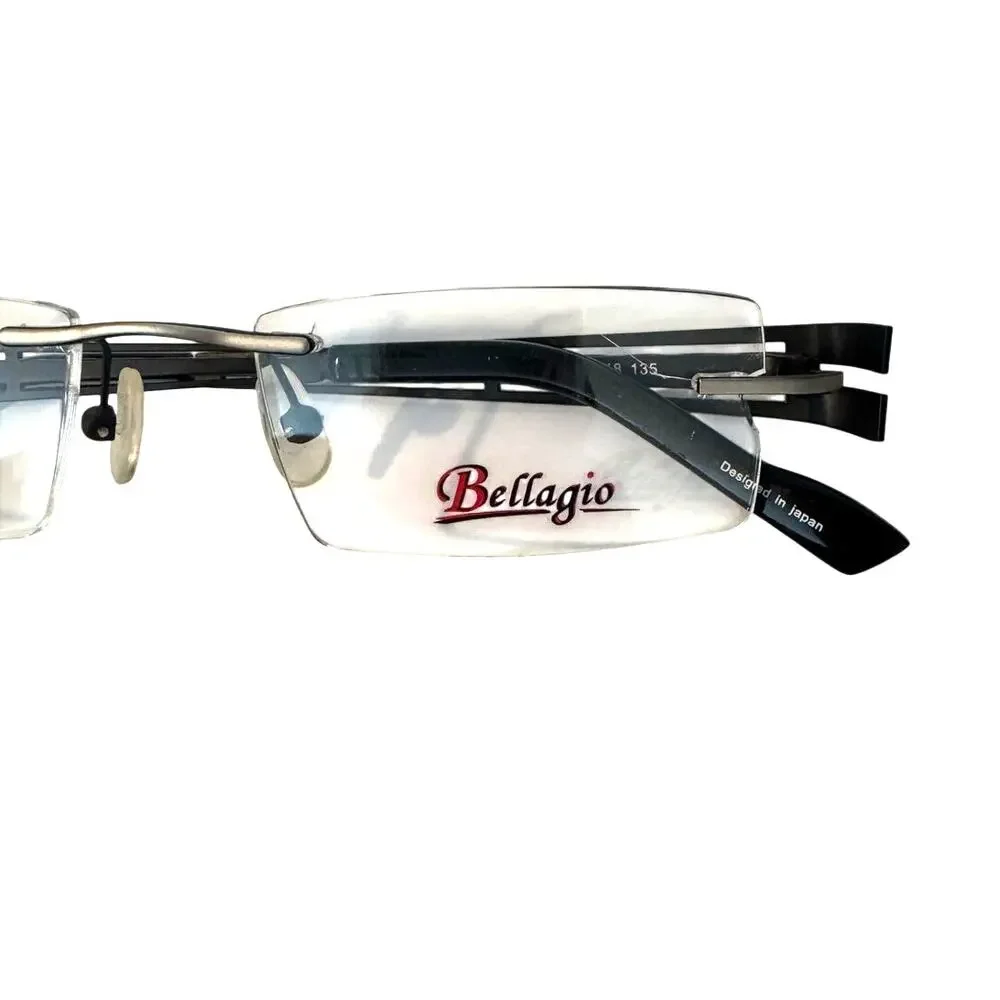 NEW Bellagio b647 Co3 Rimless Black and silver rectangle Y2k Eyeglasses